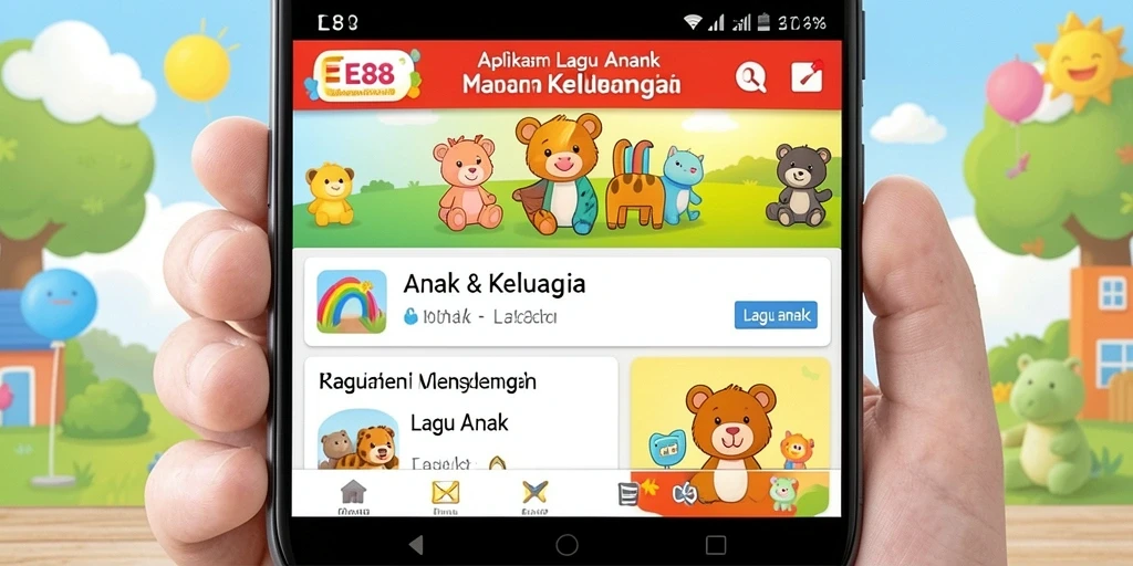 Antarmuka aplikasi E88 dengan pilihan lagu anak yang menarik.