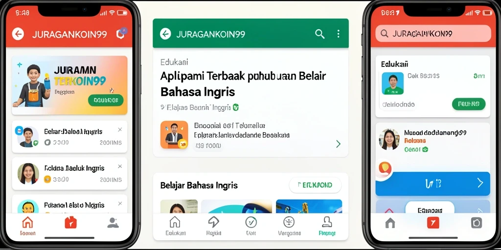 Antarmuka aplikasi JURAGANKOIN99 untuk belajar bahasa Inggris