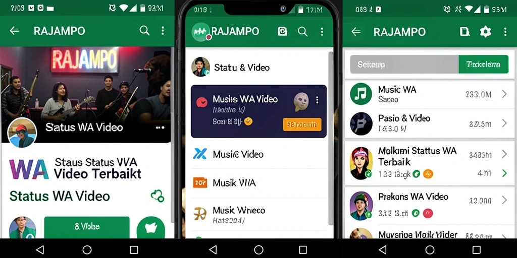 Antarmuka RAJAMPO yang simpel dengan pilihan video menarik.