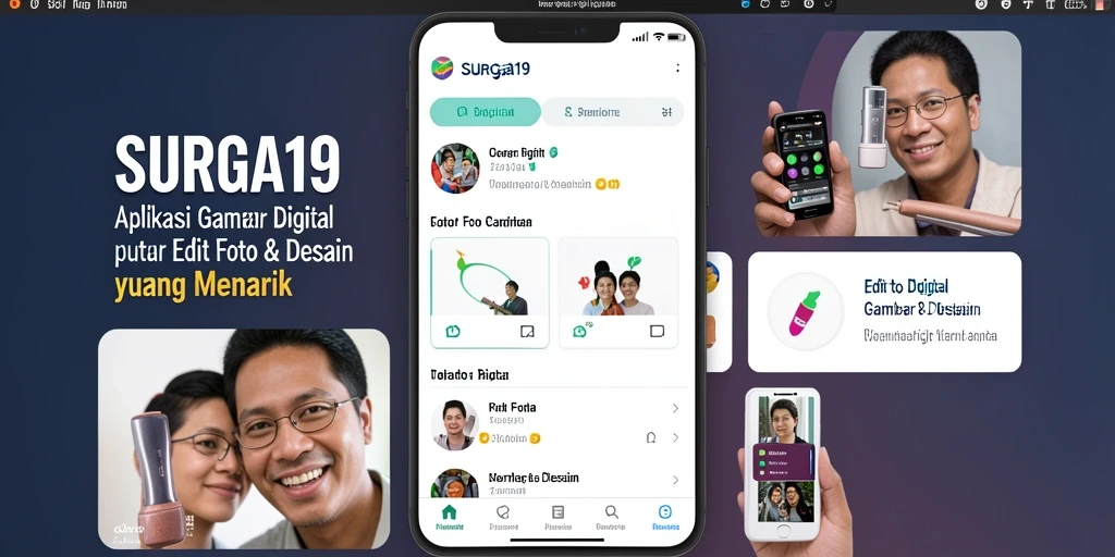 Antarmuka SURGA19 yang menarik dengan alat desain yang lengkap.