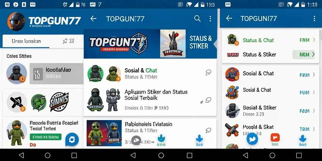 Tampilan antarmuka aplikasi TOPGUN77 dengan stiker menarik.